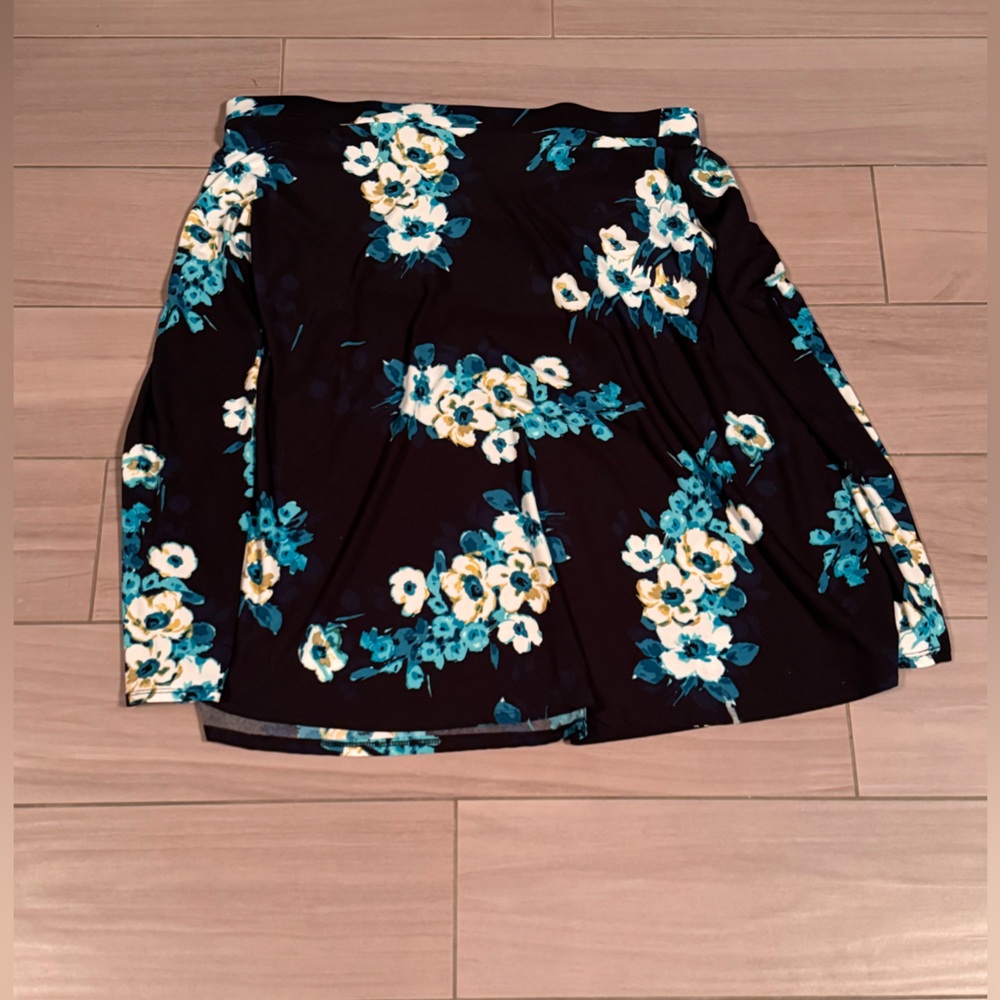 George Black A-Line Skirt with Teal and Yellow Floral Print